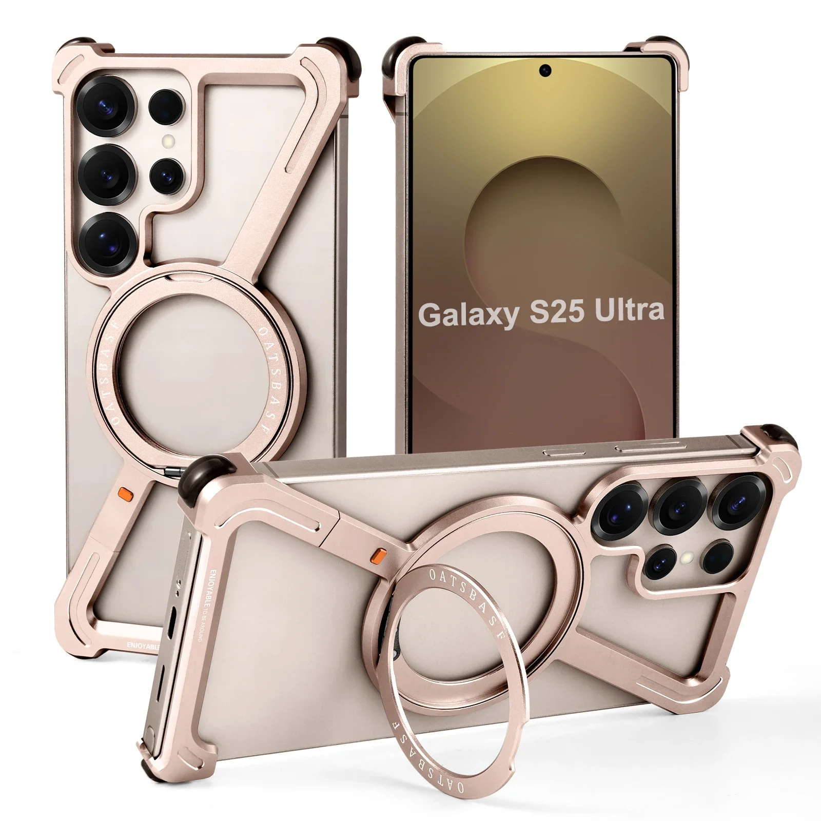 Capa Magnética Sem Moldura Para Galaxy S25 Ultra (desert Titanium) Com Suporte Giratório De 360°
