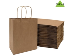 Sacos De Papel Kraft Com Alças – 20x10x25 Cm (8x4x10 Polegadas), Pacote Com 50 Unidades.