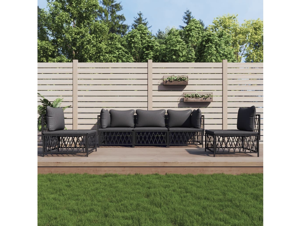 Vidaxl 5 Pcs Conjunto Lounge De Jardim Com Almofadões Aço Antracite