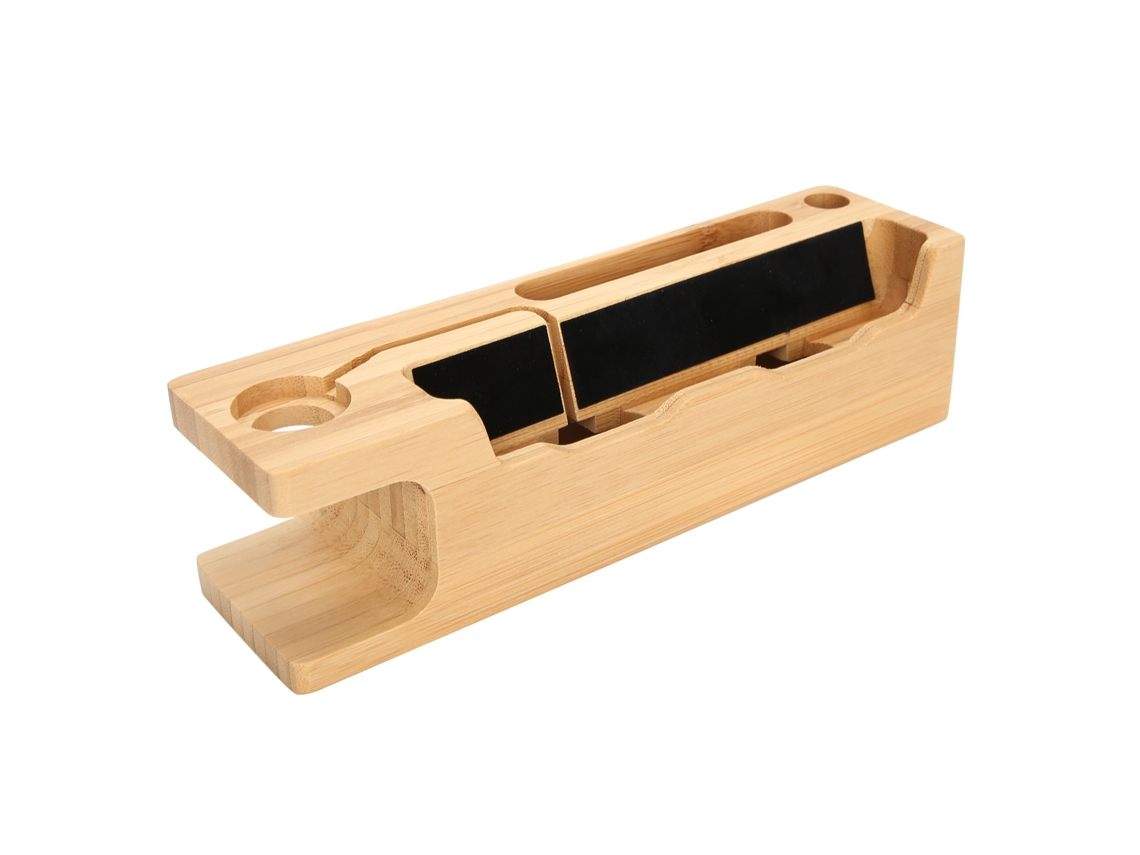 Base Para Cargar Bamboo Portátil Organizador De Carga Para Reloj Ios Y Teléfono Móvil