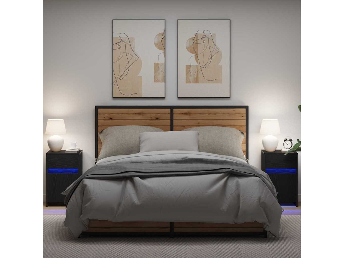 Vidaxl Criado-mudo Led Com Gaveta 2 Pcs Carvalho Preto 38 X 34 X 61 Cm