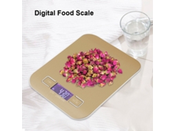 Balança De Cozinha Digital De 5000g/1g Em Aço Inoxidável Com Visor Lcd Dourado Aquaforge
