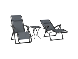 Conjunto de 2 Espreguiçadeiras Double Gravity Zero com Mesa Lateral e Apoio de Cabeça (Cinza)