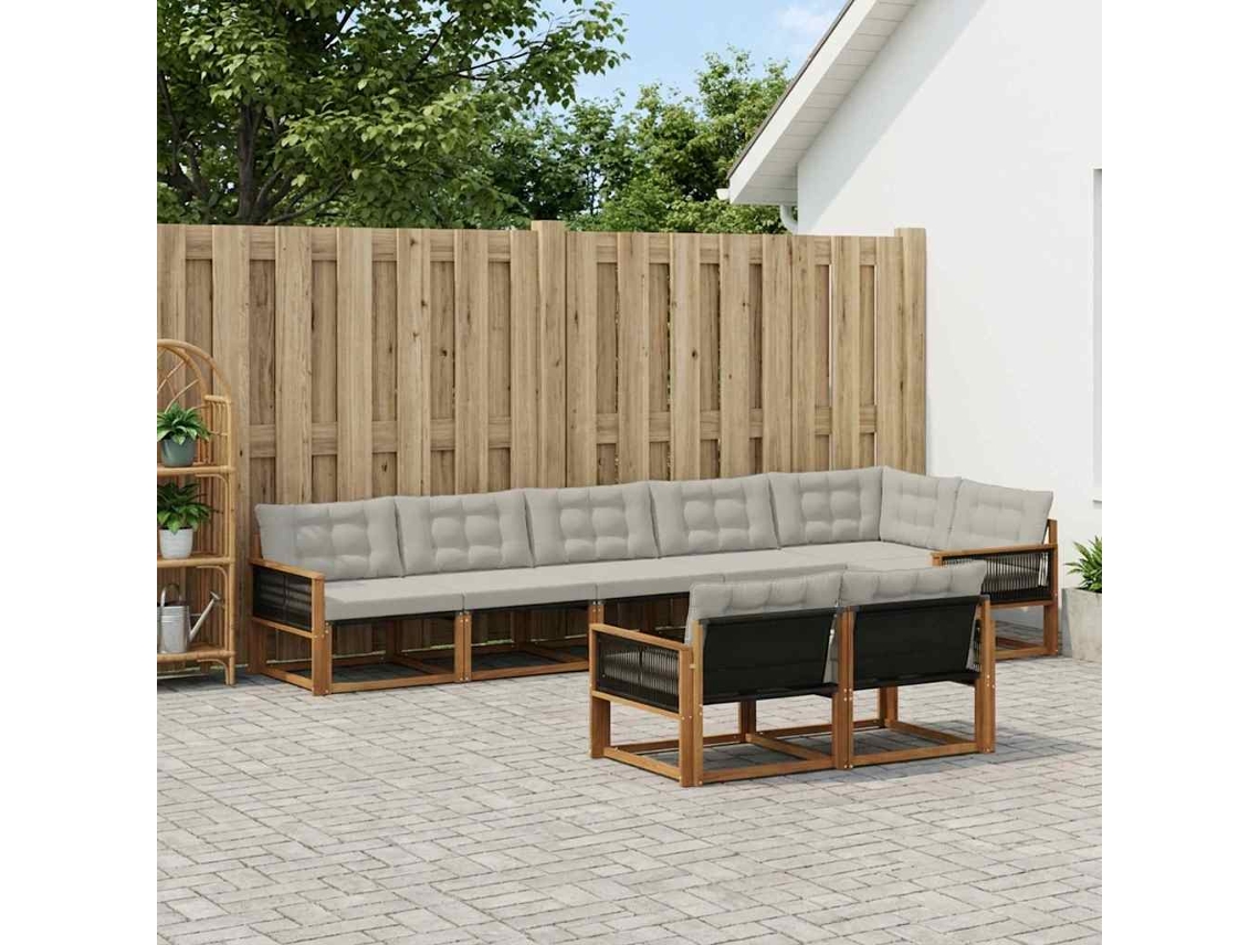 Vidaxl Conjunto De Sofás Para Exterior 8 Pcs Natural E Cinzento-claro