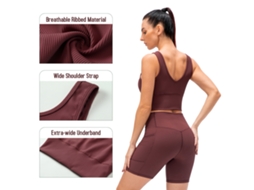 Conjunto de Treino Business Feminino 2 Peças Regata Crop e Shorts de Cintura Alta para Yoga e Exercícios | S/MARCA