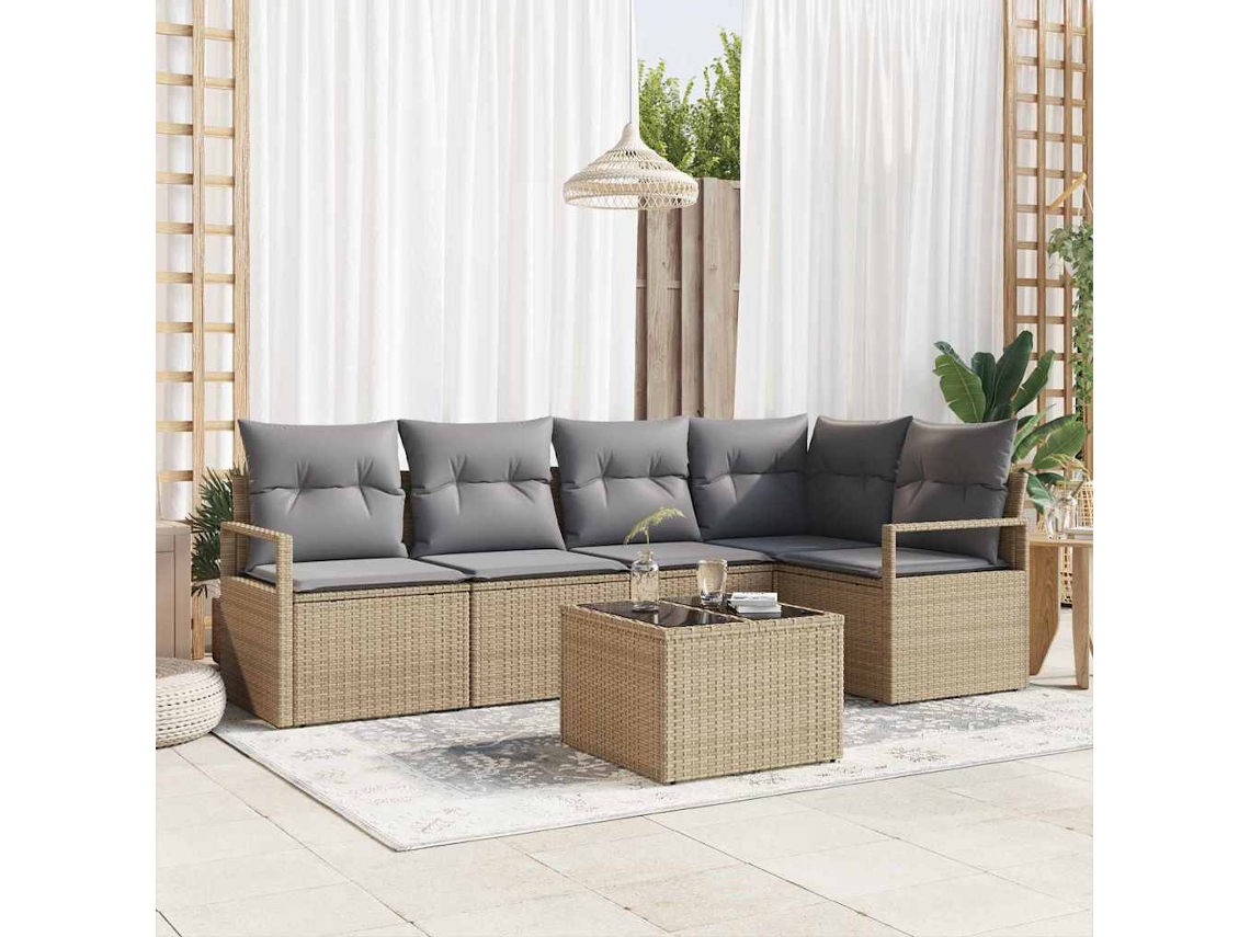 Vidaxl Conjunto De Sofás 6 Pcs Bege Vime Pe