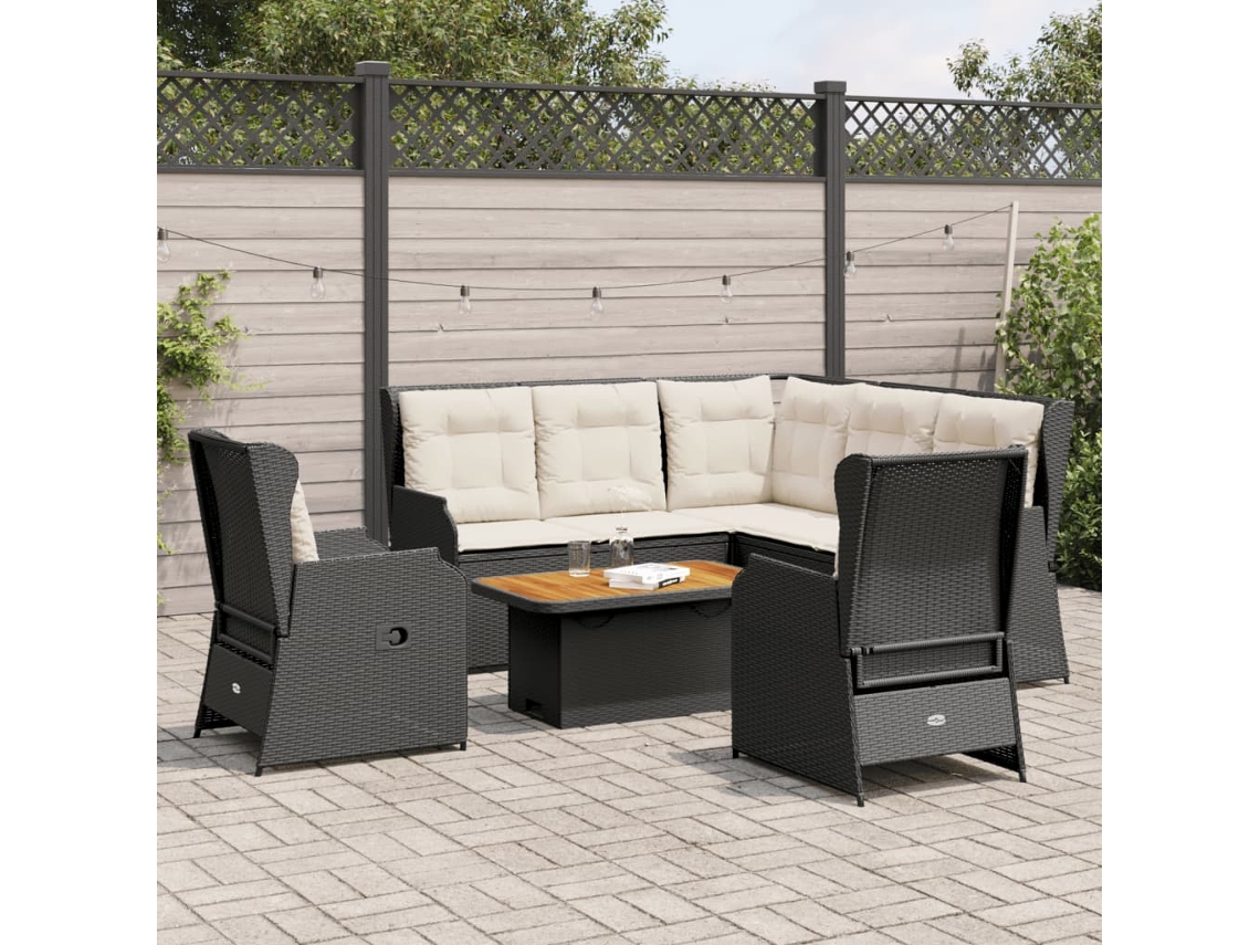 Vidaxl 6 Pcs Conjunto Lounge De Jardim C/ Almofadões Vime Pe Preto