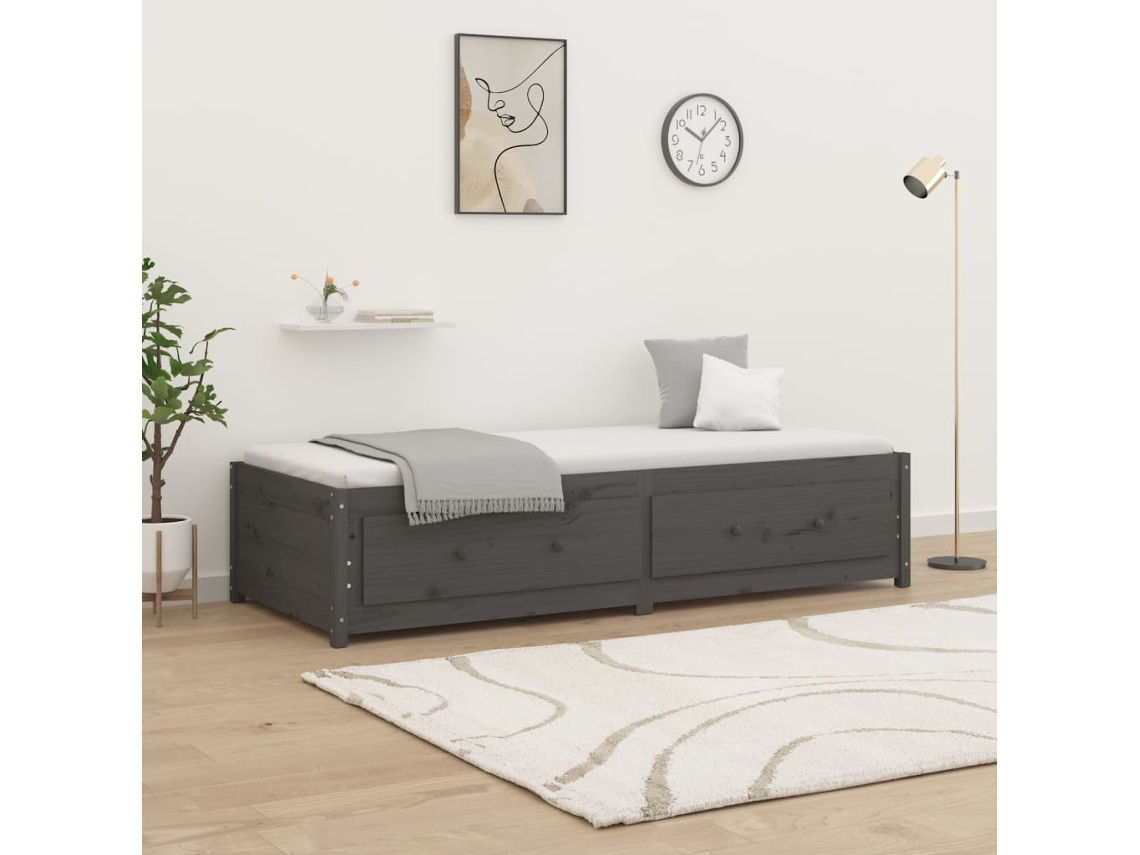 Vidaxl Sofá-cama 90 X 200 Cm Madeira De Pinho Maciça Cinzento
