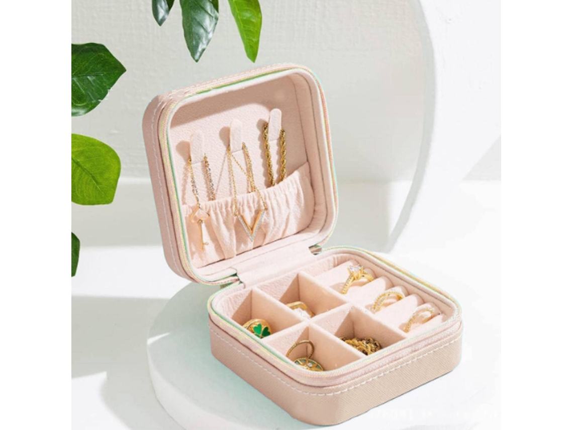 Pequeña Caixa De Joias De Couro Pu Exquisita Para Viagens, Ideal Para Anéis, Pulseiras, Brincos E Colares