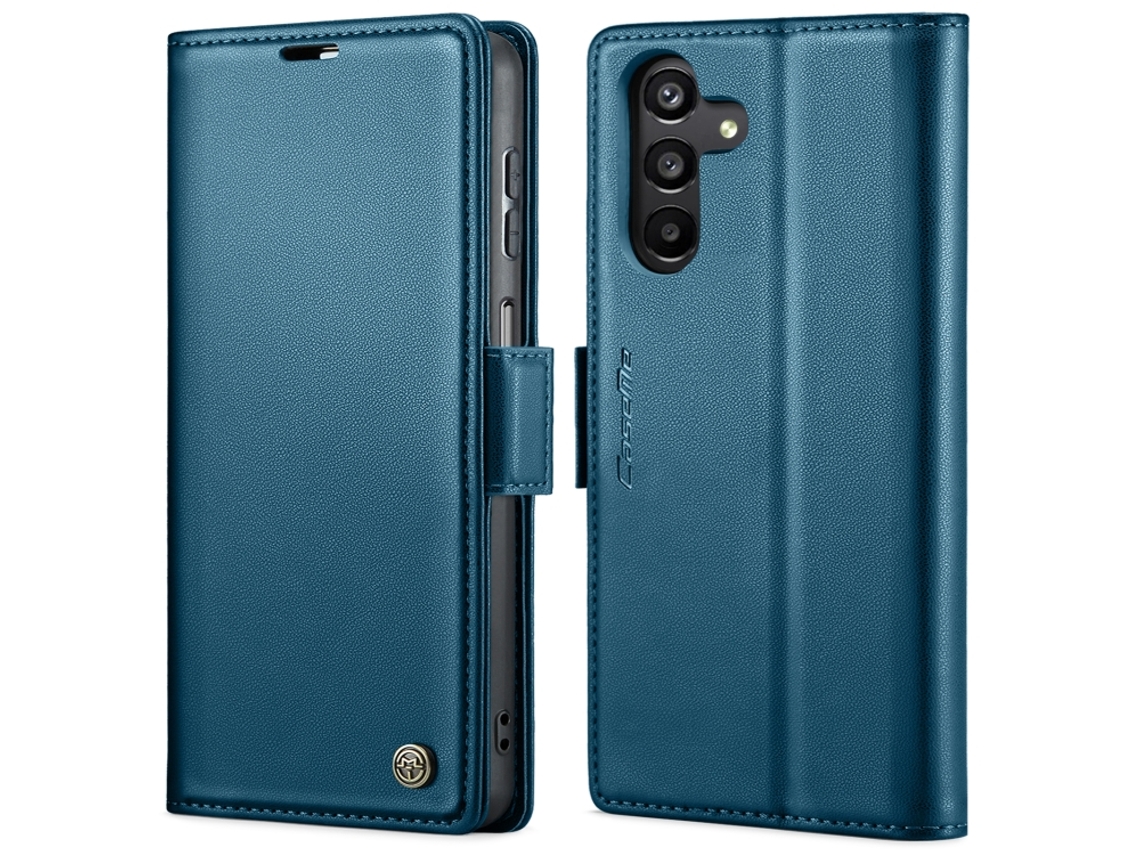 Capa Para Samsung Galaxy A24 4g Borboleta Fivela Litchi Textura De Telefone De Couro Rfid Antirroubo Azul