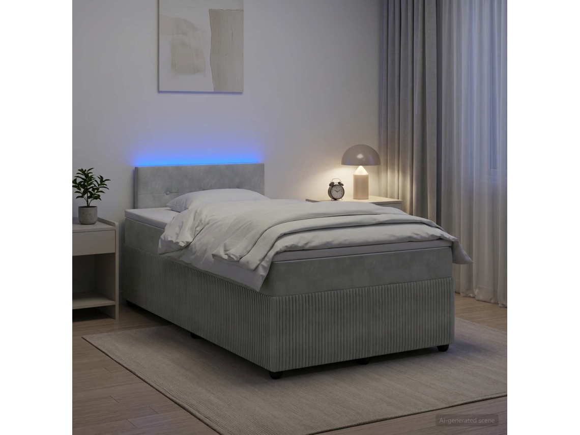 Vidaxl Cama Box Spring Com Colchão Cinzento-claro 120 X 200 Cm Veludo
