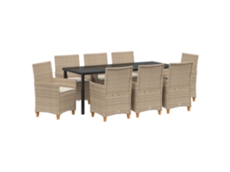 Conjunto 9 Conjunto De Jantar Para Jardim Vidaxl Bege Vime Pe (200 X 80 X 73 Cm)