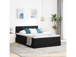 Vidaxl Cama De Armazenamento Led Com Colchão Preto 140 X 190 Cm Veludo