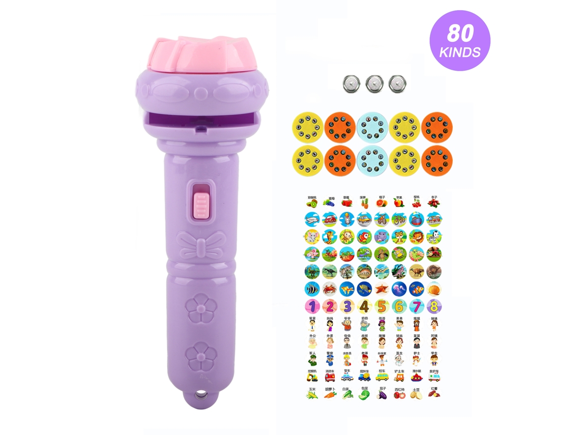 Ats projetor Lanterna Infantil com 80 Padrões de Animais Diferentes Brinquedo Luminoso Educativo para Crianças Roxo