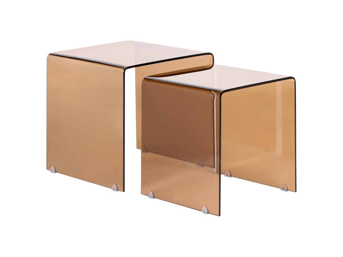 Mesas De Estilo Minimalista Beliani Kendall De Vidrio Templado Marrón 42x42x42