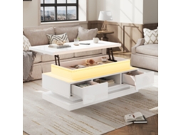 Mesa Centro Elevatória 100x50x40 Cm 2 Gavetas Led Branca