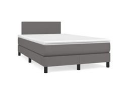 Vidaxl Cama Box Spring C/ Colchão/led 120x190cm Couro Artificial Cinza
