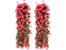 Conjunto de 2 Flores Artificiais de Hera, Plantas Artificiais para Decoração de Casa, Escritório, Jardim, Festa e Casamento, Rosa Vermelha. AQUAFORGE