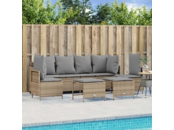 5 Pcs Conjunto De Sofás P/ Jardim Com Almofadões Vime Pe Bege Dkd Home Decor