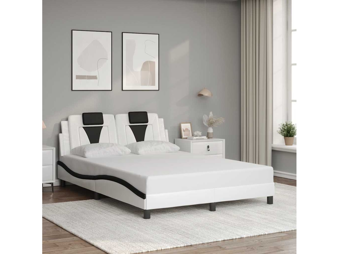 Vidaxl Estrutura De Cama Viana Sem Colchão 120x200 Couro Artif. Branco/preto