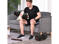 Kit Halteres 30kg 2 Em 1, Com Barras De Conexão E Extensão, Preto, Para Treino De Força E Levantamento De Peso