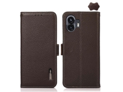 Capa Para Celular Khazneh Em Couro De Lichia Com Fecho Magnético Lateral E Proteção Rfid Para Nothing Phone 2