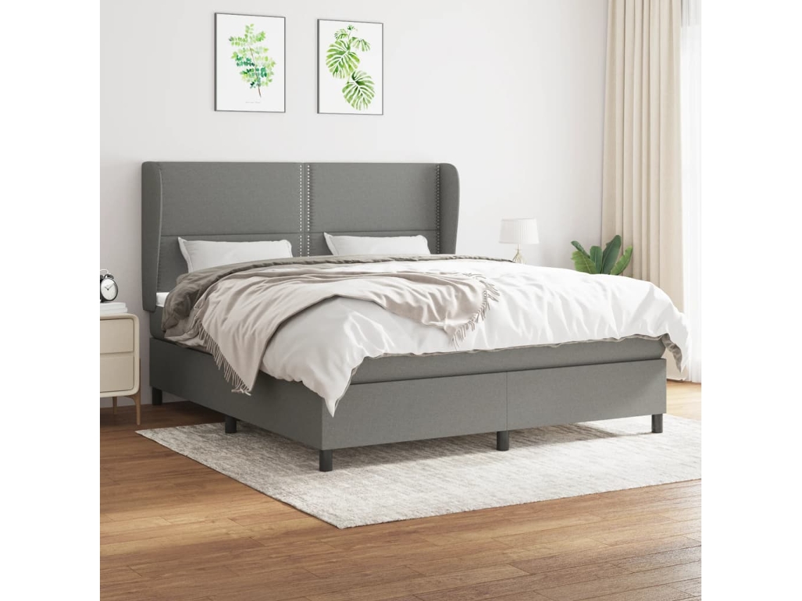 Cama Com Molas/colchão 180x200 Cm Tecido Cinzento-escuro