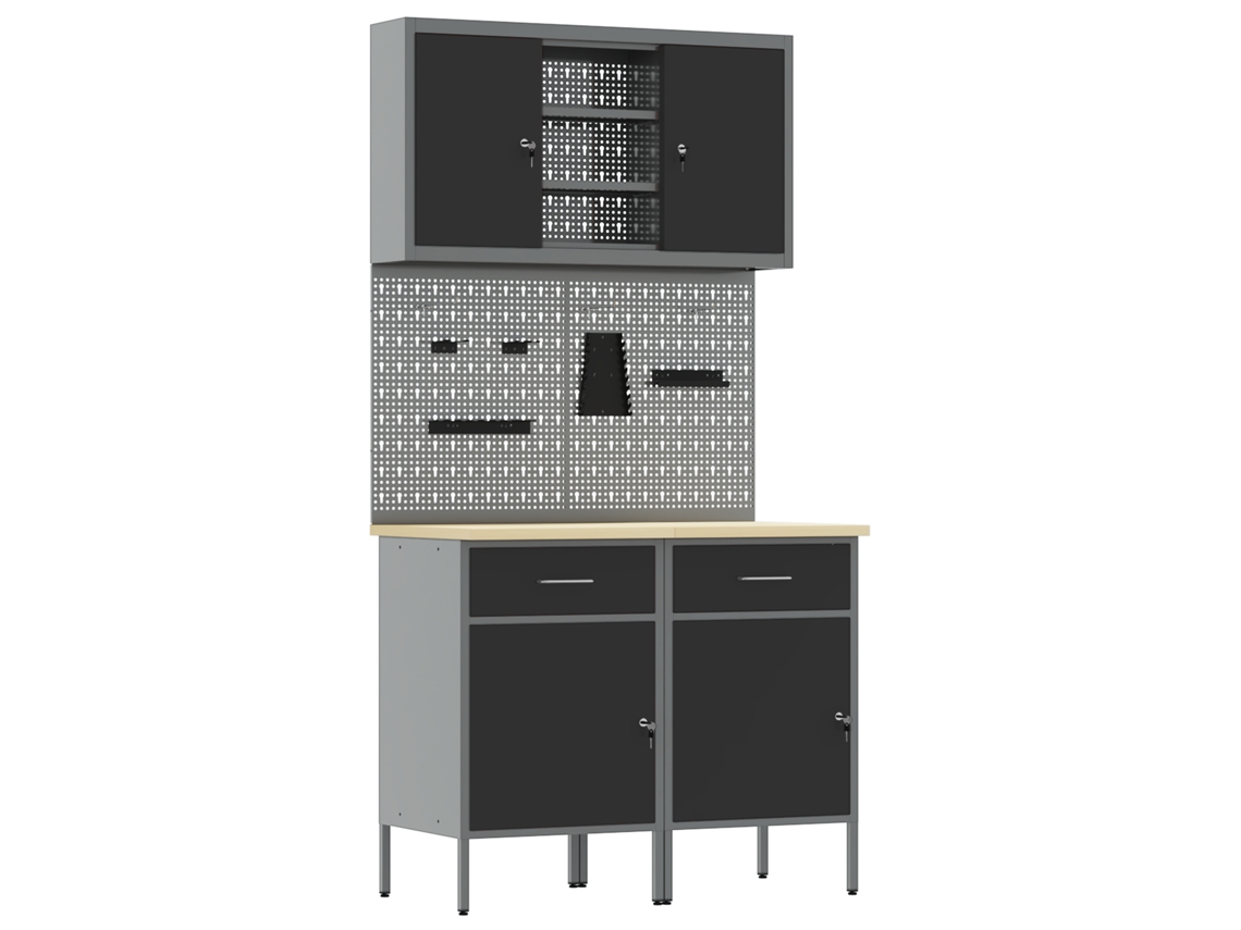 Armário De Trabalho Industrial Com Painel Para Ferramentas Vidaxl Cinzento Aço