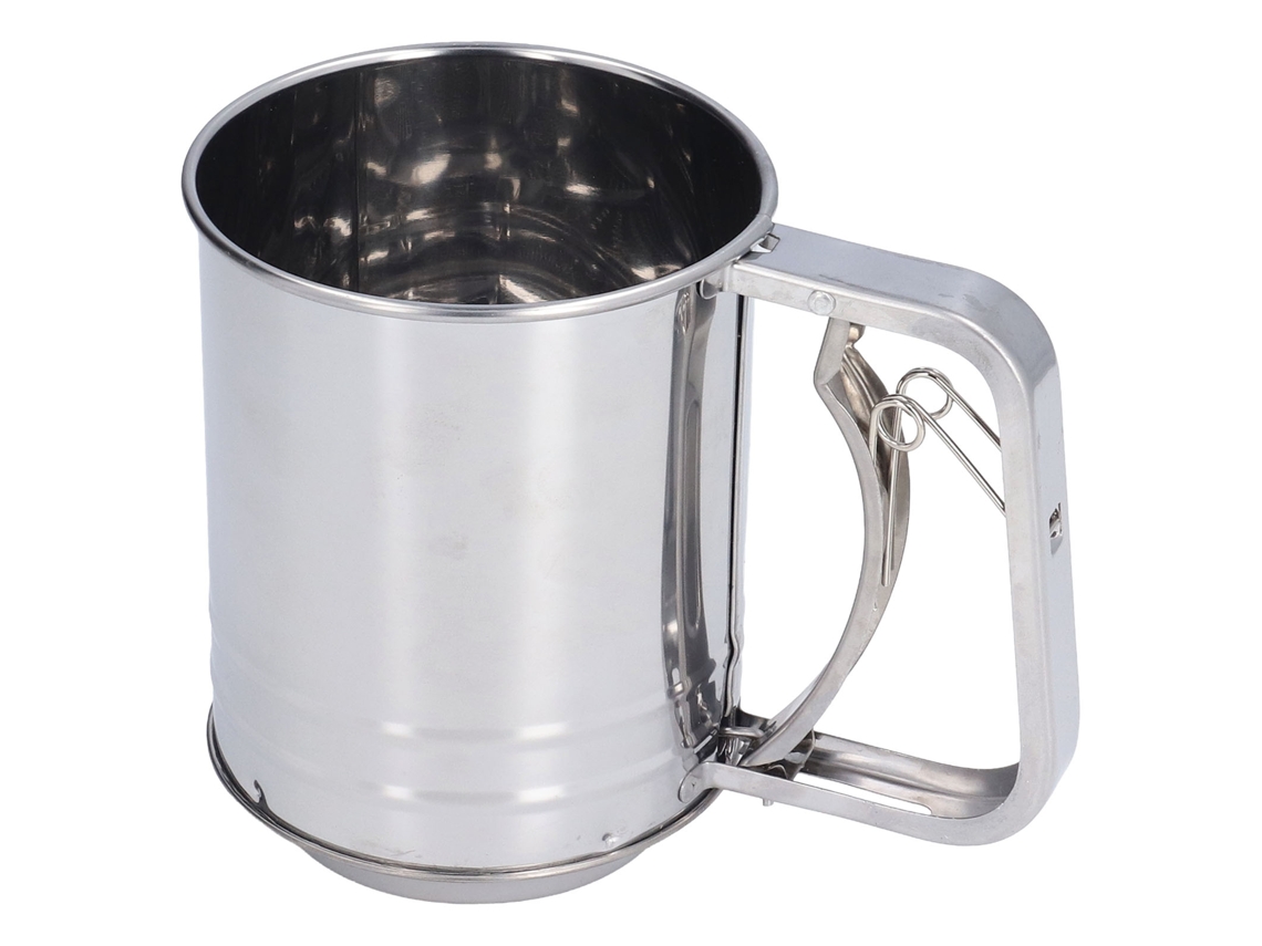 Peneira de Farinha de Aço Inox com Duas Camadas Copo para Assar Cacau e Farinha de Castanha