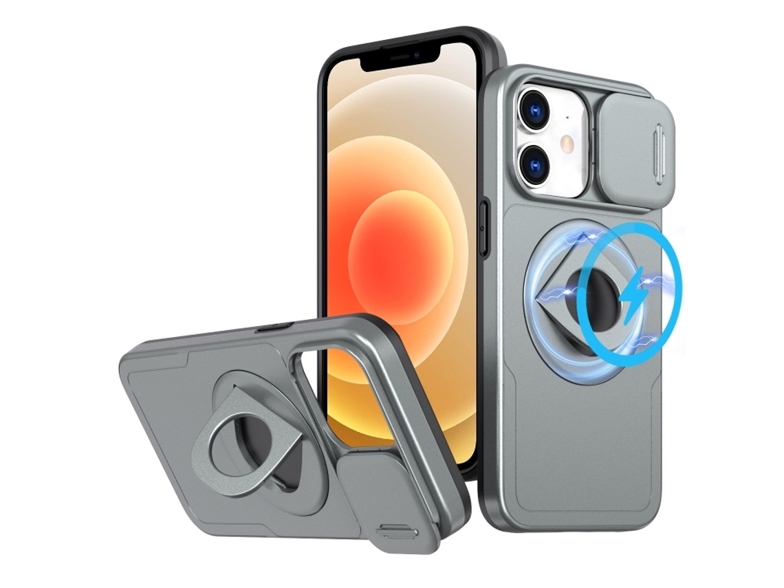 Capa Zruxe Compativel Com Iphone 12 (camshield - Magsafe - Ring Holder - Armor - Cinza Titanio)