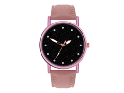 Reloj De Pulsera Para Mujer Con Correa De Cuero Rosa Dial Redondo Cuarzo Decorativo