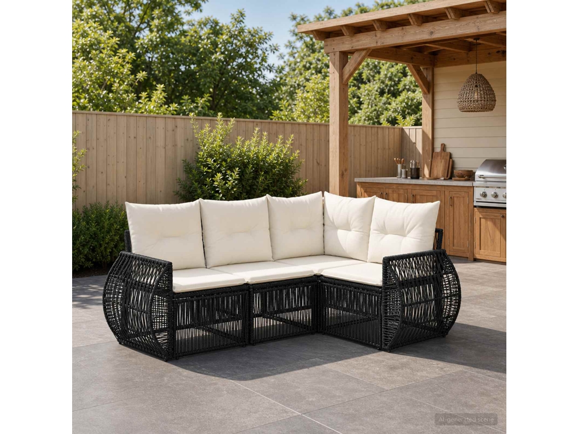 Vidaxl Conjunto De Sofá De Jardim 4 Unid. Preto E Branco Creme Vime Pe