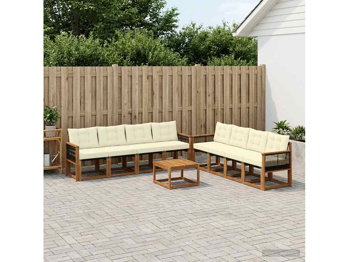 Vidaxl Conjunto De Sofás Para Exterior 9 Unid. Natural E Creme