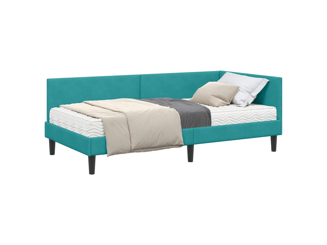 SYFAX™ Estrutura de Cama de Canto com Colchão 2 Pcs Turquesa Veludo