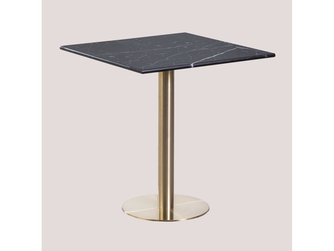 Sklum Mesa De Bar Quadrada Em Mármore Cosmopolitan Mármore     Ouro Champagne      70 Cm              Mármore Nero Marquina