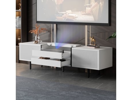 Móvel Tv Com Gavetas Deslizantes, Design Em Bloco De Cores, Mdf Branco Panshiyuan (163x40x45cm)