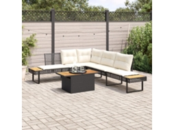 Conjunto de 2 Sofás de Jardim com Almofadões Vime Pe/acácia Preto MAISON EXCLUSIVE
