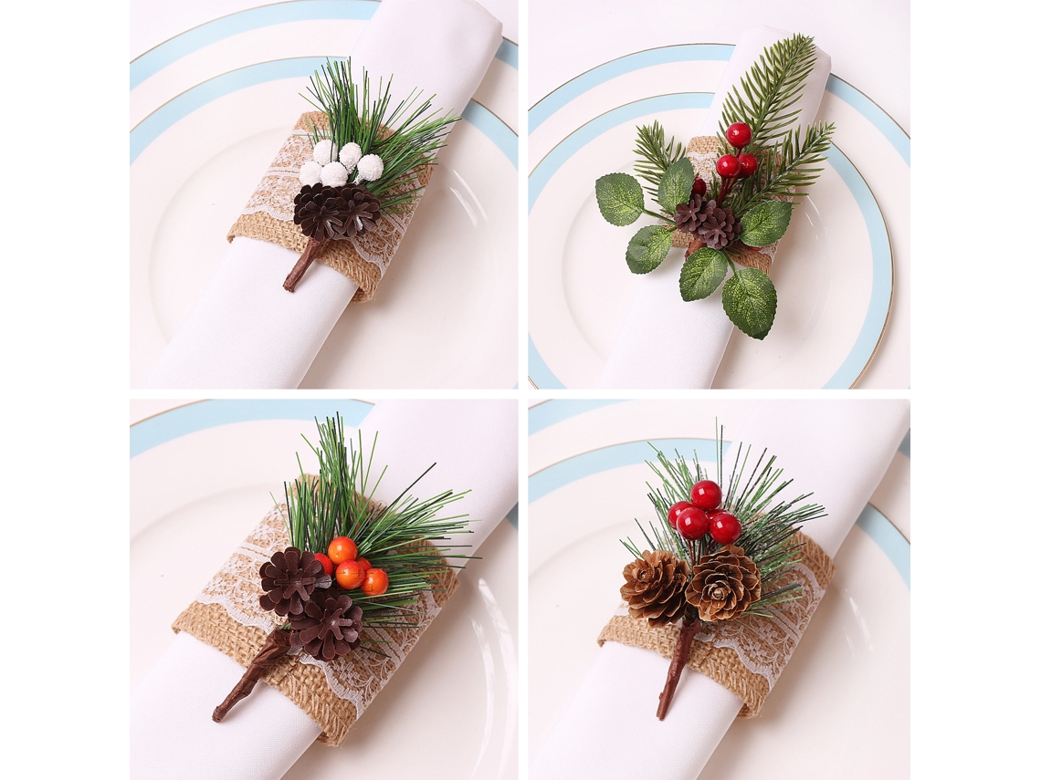Laxiscreed Pack De 2 Guardanapos De Fruta Vermelha Para Natal, Conjunto De 4 Peças