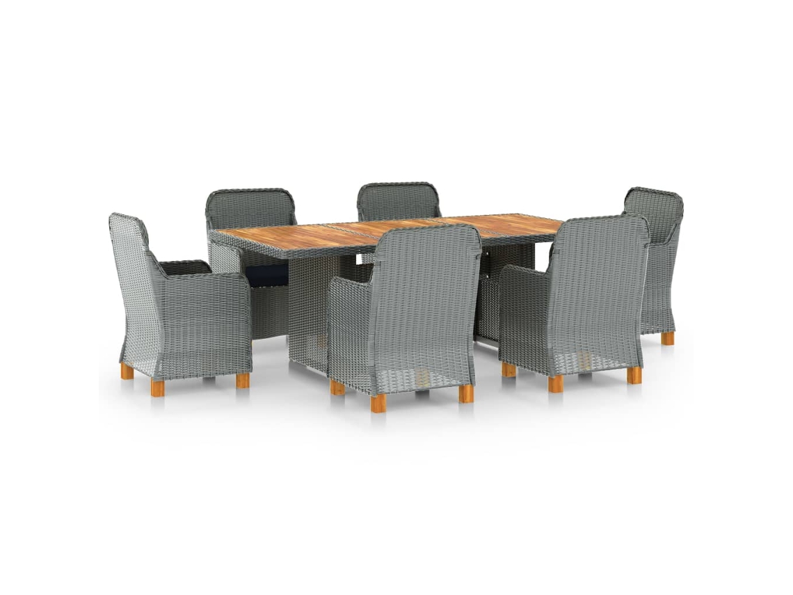 Vidaxl 7 Pcs Conj. Jantar Exterior + Almofadões Vime Pe Cinzento-claro