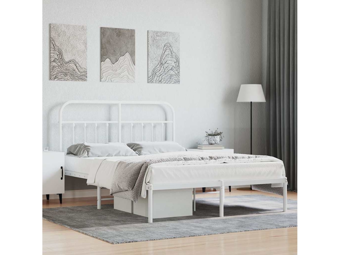 Vidaxl Estrutura De Cama Com Cabeceira 140x190 Cm Metal Branco