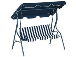 Balanço De Jardim De 3 Lugares Com Cobertura Impermeável, Inclinação Ajustável, Almofadas Para Assento E Encosto, Listrado Em Azul E Branco.
