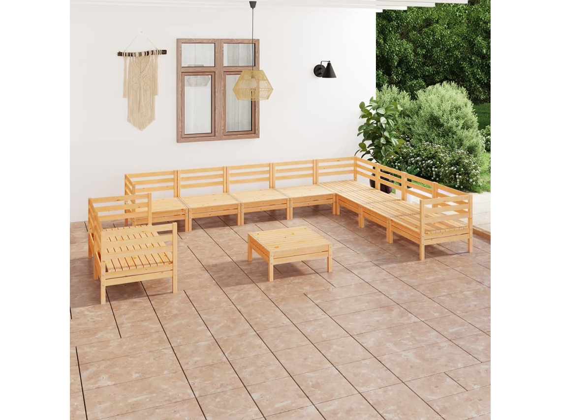 Vidaxl 11 Pcs Conjunto Lounge De Jardim Pinho Maciço