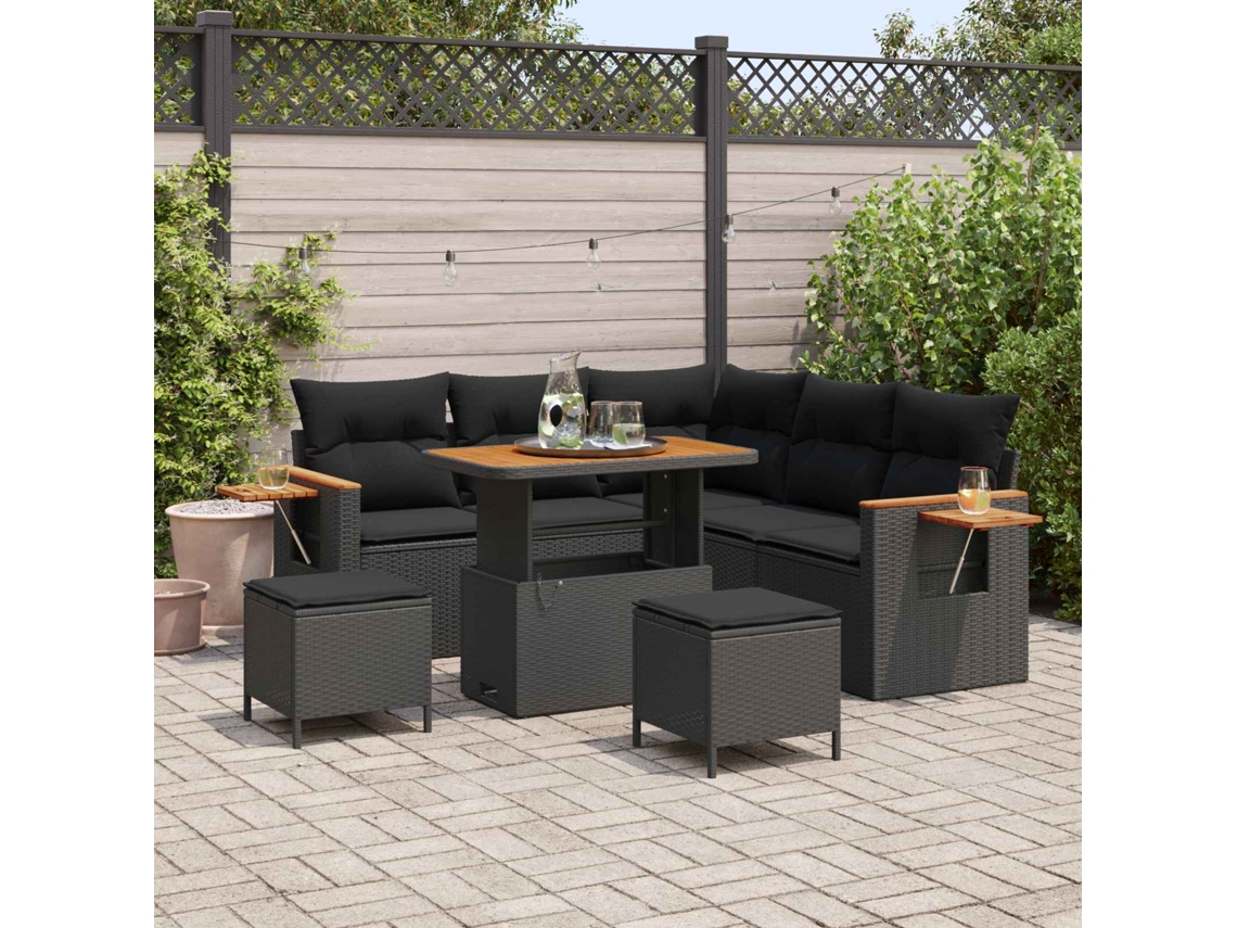 Vidaxl Conjunto De Sofá De Jardim 8 Unid. Preto Vime Pe