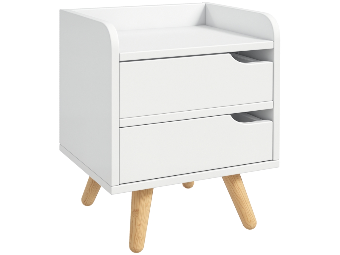 Mesa Lateral Multiuso com 2 Gavetas e Pés em Pinho VOLTEDGE