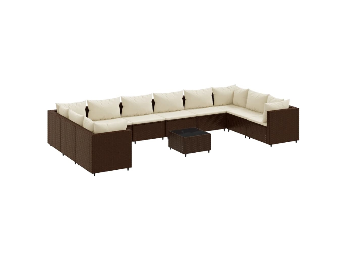Conjunto 11 lounge jardim c/ almofadões VIDAXL vime PE castanho