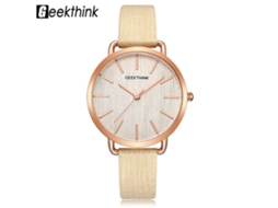 Relógio Feminino Geekthink Quartz Analógico Pulseira Pu Resistente À Água 30m Ouro