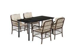 Conjunto de 5 Jantar para Jardim com Almofadões Vime Pe Castanho MAISON EXCLUSIVE