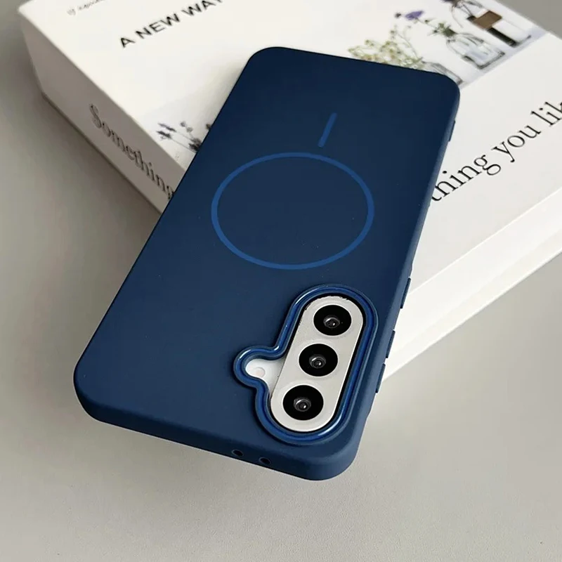 Capa Magnética Fosca Para Celular Samsung (galaxy S26 Azul), Compatível Com Carregamento Sem Fio.