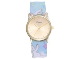 Relógio de Pulso Feminino de Quartzo com Pulseira de Tecido e Strass Azul Céu Lvpai