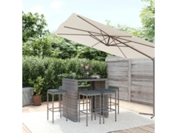 Vidaxl 7 Pcs Conjunto De Bar P/ Jardim C/ Almofadões Vime Pe Cinzento